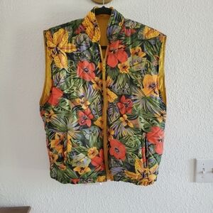 Vintage Rare Tropical Floral Printed Quilted Graphic Puffer Vest Jacket Small